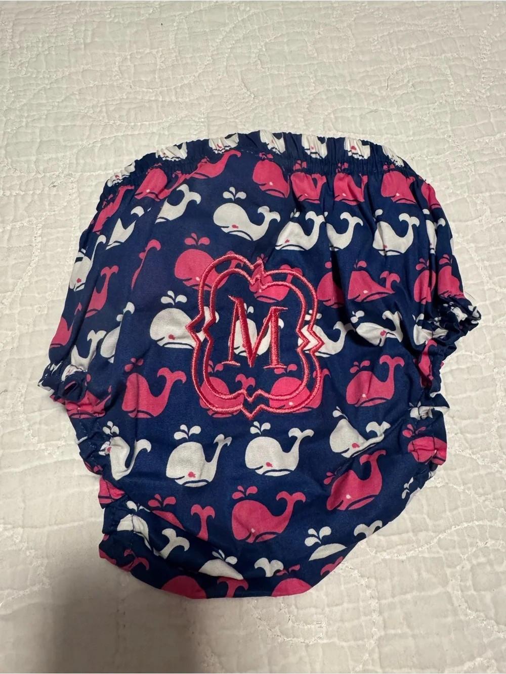 Pottery Barn Kids Navy Swim Diaper Cover with Pink & White Whale Print